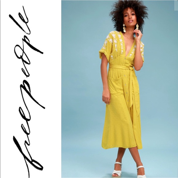 Free People Dresses & Skirts - 🆕 Free People Mustard Yellow Embroidered Dress